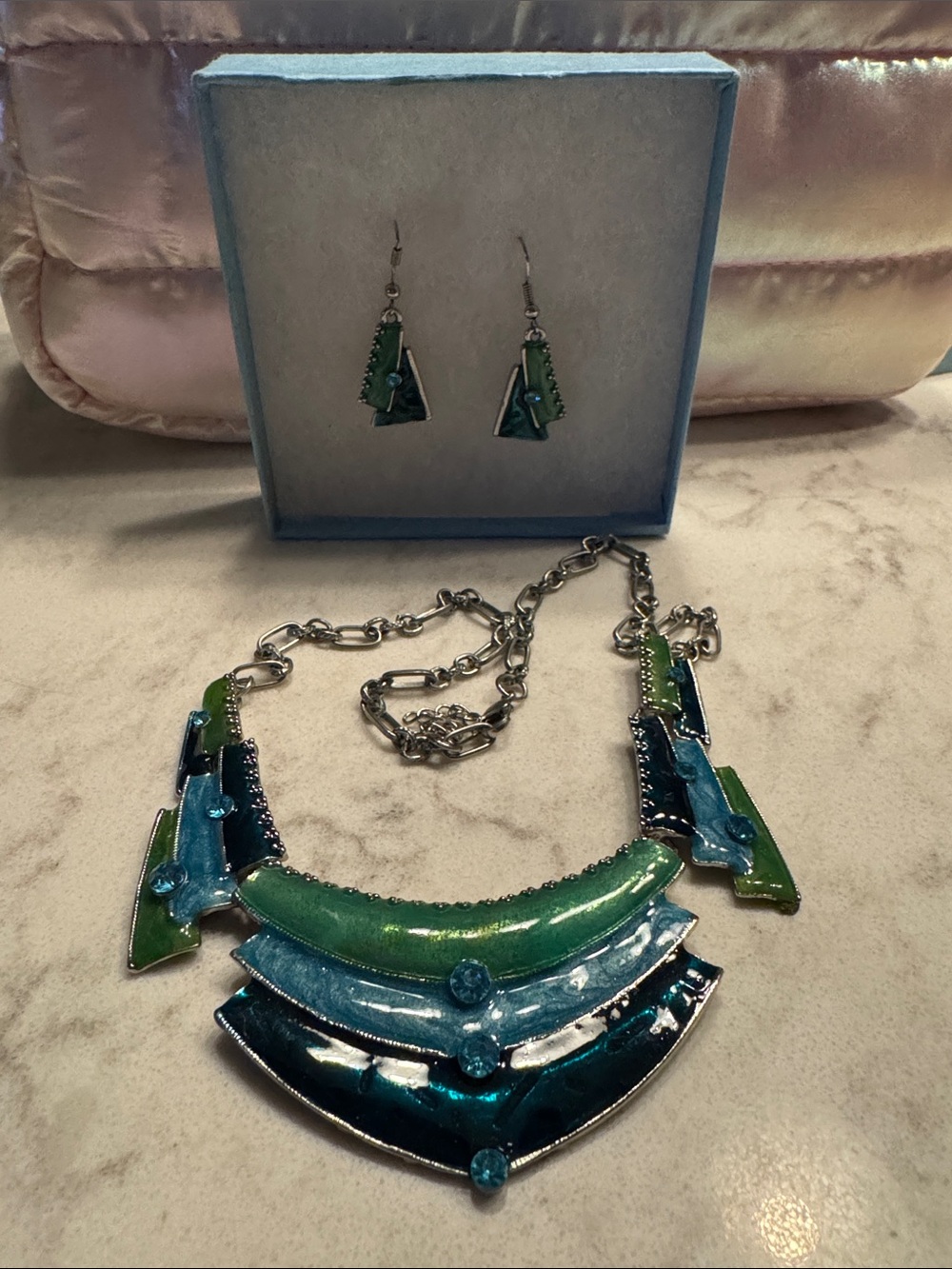 Green & Blue Statement Necklace and Earring Set